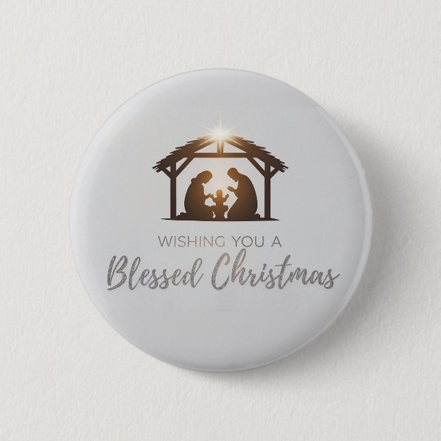 Elegant Nativity Scene Christmas Card  Button (Front)