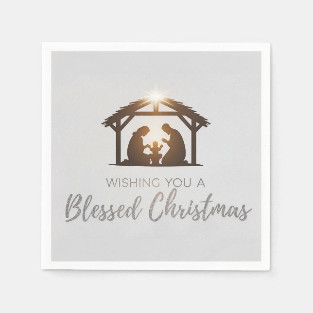 Elegant Nativity Scene Christmas Card  Napkins (Front)
