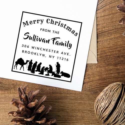 Elegant Nativity Scene Christmas Return Address Rubber Stamp