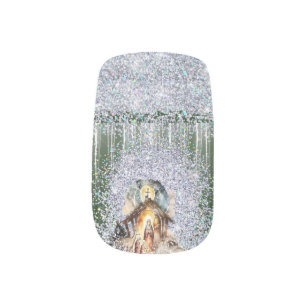 Elegant Nativity Scene Green Faux Glitter Minx Nail Art