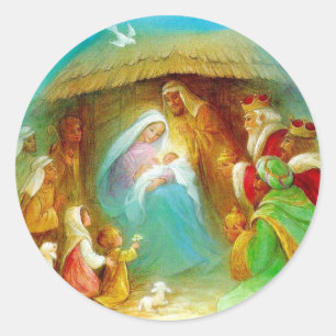 Elegant Nativity scene, Mary Jesus Joseph Classic Round Sticker