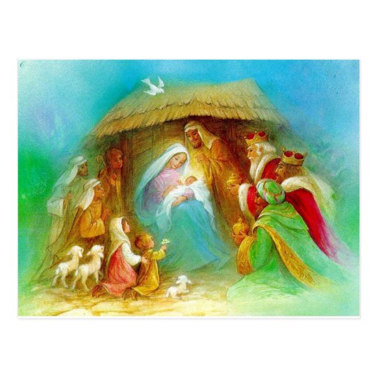 Elegant Nativity scene, Mary Jesus Joseph Postcard | Zazzle.com