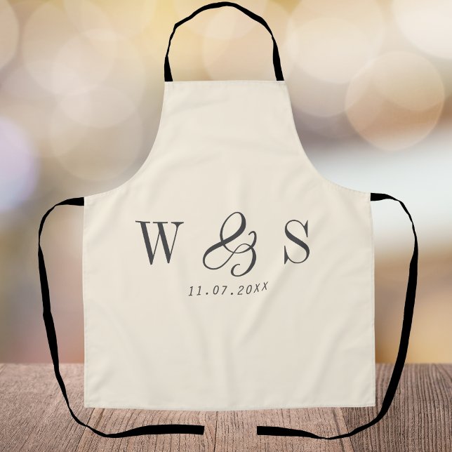 Elegant natural cream initial wedding couples apron (Creator Uploaded)