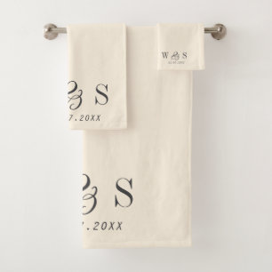 Elegant natural cream initial wedding couples bath towel set