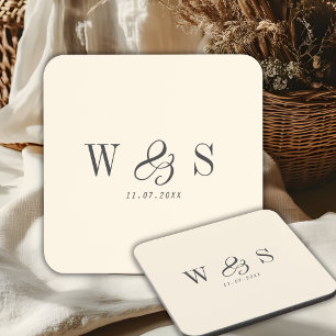 Elegant natural cream initial wedding couples beverage coaster
