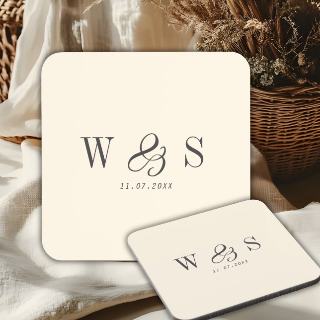 Elegant natural cream initial wedding couples beverage coaster (Creator Uploaded)