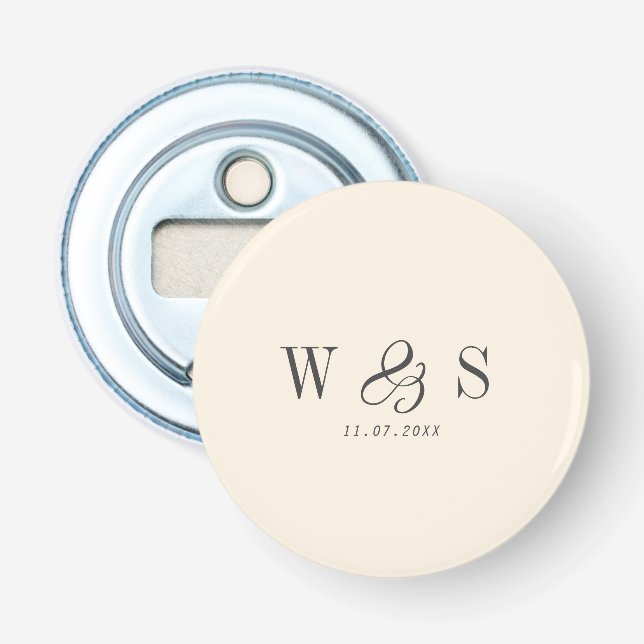Elegant natural cream initial wedding couples bottle opener (Front)