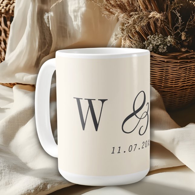 Elegant natural cream initial wedding couples coffee mug (Creator Uploaded)