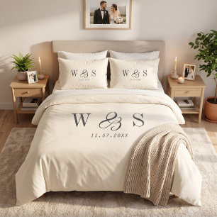 Elegant natural cream initial wedding couples duvet cover