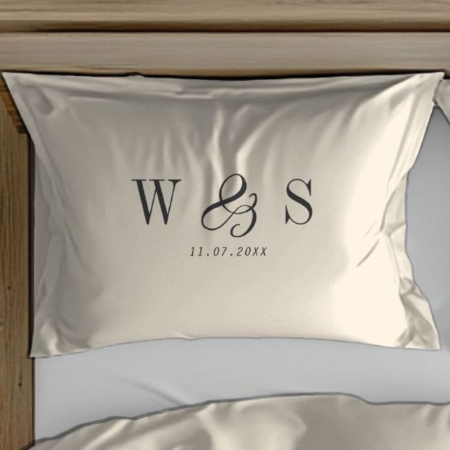 Elegant natural cream initial wedding couples pillow case (Creator Uploaded)