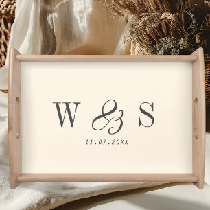 Elegant natural cream initial wedding couples serving tray