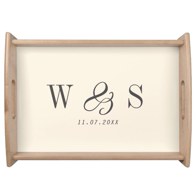 Elegant natural cream initial wedding couples serving tray (Front)