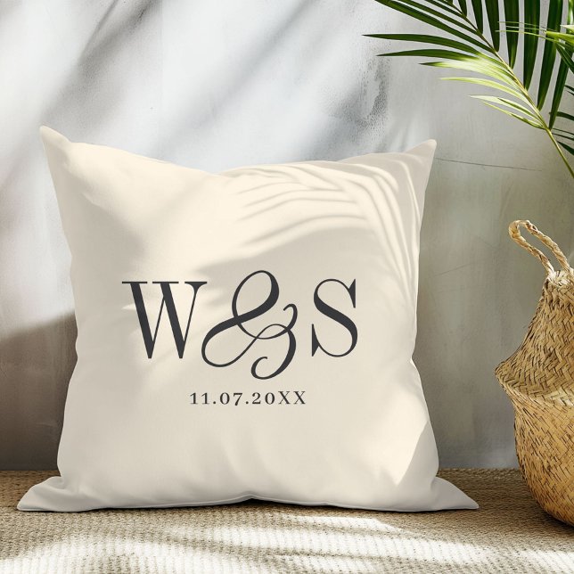 Elegant natural cream initial wedding couples throw pillow (Creator Uploaded)