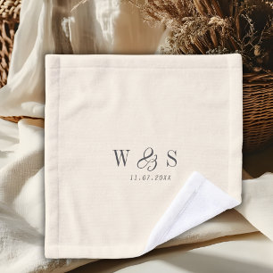 Elegant natural cream initial wedding couples wash cloth