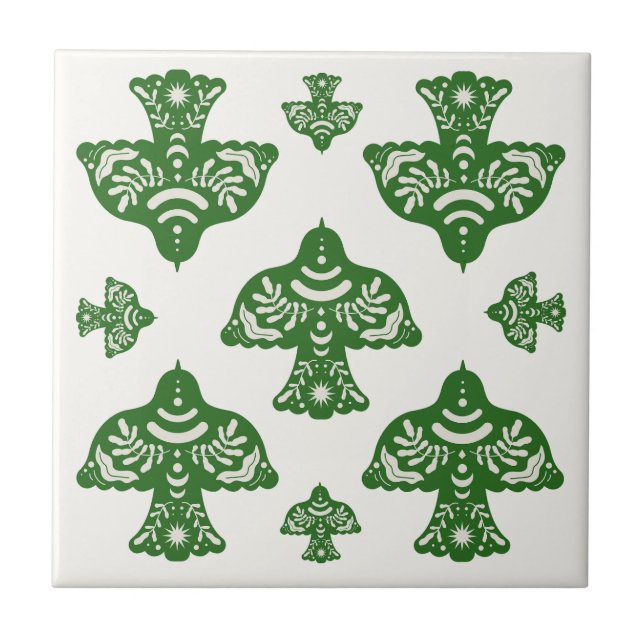Elegant natural greenery folk art birds Italian Ceramic Tile (Front)