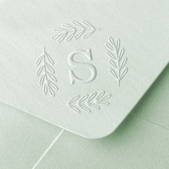 Elegant Natural Laurel Leaf Frame Custom Monogram Embosser (Creator Uploaded)