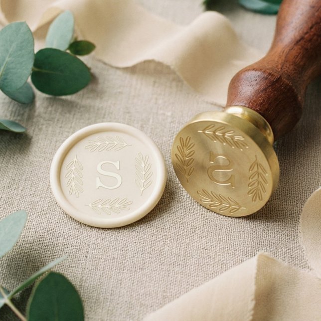 Elegant Natural Laurel Leaf Frame Custom Monogram Wax Seal Stamp (Elegant Natural Laurel Leaf Frame Custom Monogram Wax Seal Stamp)
