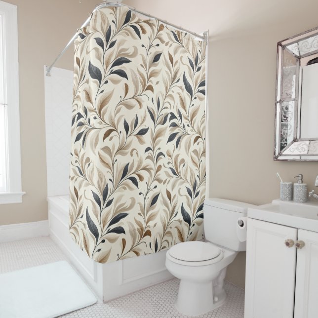 Elegant Natural Leaf Pattern Shower Décor Curtain (In Situ)