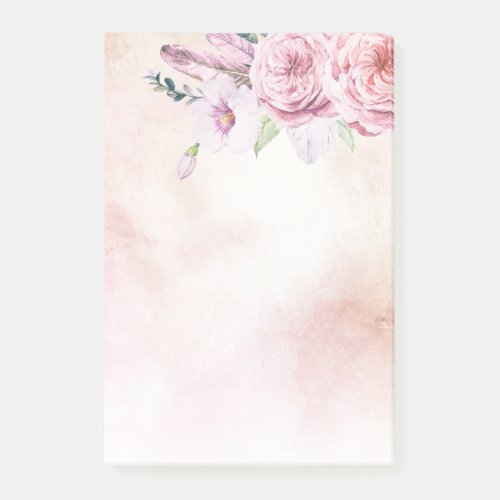 Elegant Natural Watercolor Boho Floral  Feathers Post_it Notes