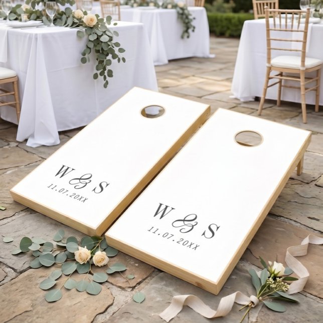 Elegant natural white initial wedding Cornhole Set (Creator Uploaded)