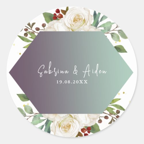 Elegant Natural White Rose Peony Floral Wedding  Classic Round Sticker