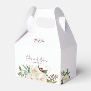 Elegant Natural White Rose Peony Floral Wedding Favor Boxes