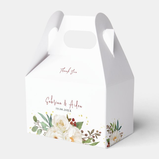 Elegant Natural White Rose Peony Floral Wedding  Favor Boxes (Front Side)