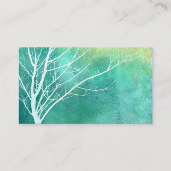 Elegant Nature Art Watercolor Blue And White Tree  Business Card by annpowellart at Zazzle