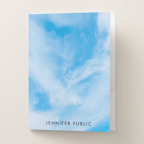 Elegant Nature Blue Sky White Clouds Modern Trendy Pocket Folder