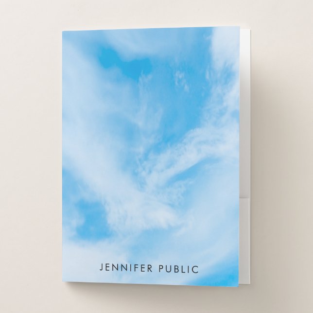 Elegant Nature Blue Sky White Clouds Modern Trendy Pocket Folder (Front)
