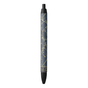 Elegant Nature Branches Pattern Blue Monogram Pen