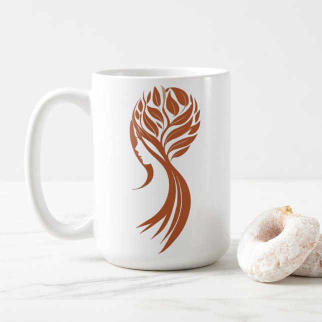 Elegant Nature-Inspired Feminine Art Design Coffee Mug (With Donut)
