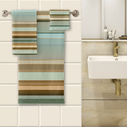 Elegant Nature Inspired Multicolor Striped Pattern Bath Towel Set