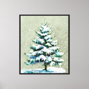 Elegant Nature Snowy Spruce Wall Hanging Canvas Print