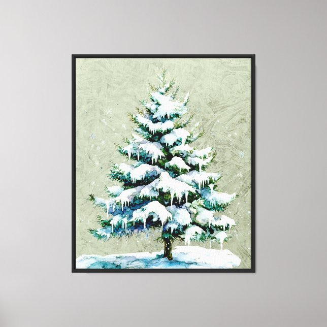 Elegant Nature Snowy Spruce Wall Hanging Canvas Print (Front)
