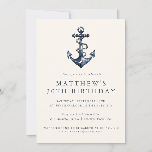 Elegant Nautical Anchor Adult Party Invitation  (Front)
