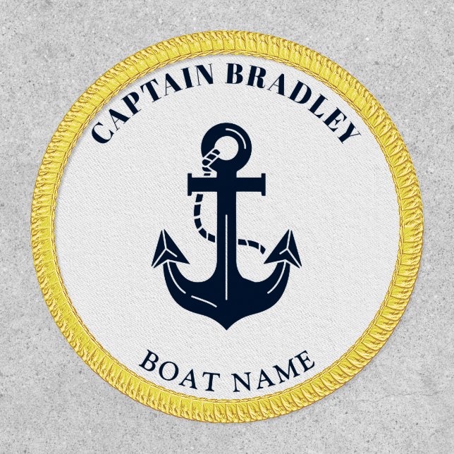 Elegant Nautical Anchor and Personalized Captain Patch (Front)