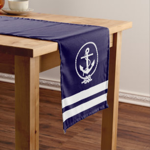 Elegant Nautical Anchor and Stripes Pattern Long Table Runner