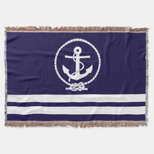 Elegant Nautical Anchor and Stripes Pattern Throw Blanket