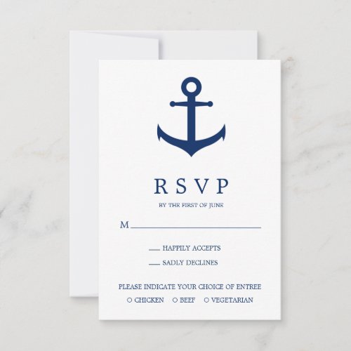Elegant Nautical Anchor Meal Choice Wedding RSVP Card