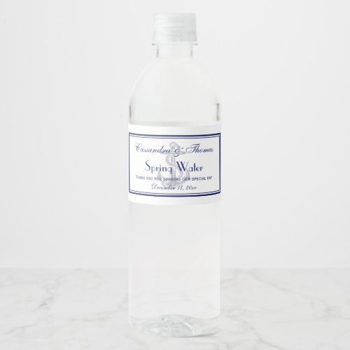 Elegant Nautical Anchor Navy Blue Framed Water Bottle Label