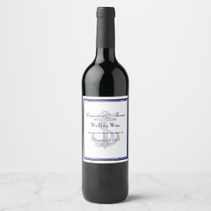 Elegant Nautical Anchor Navy Blue Framed Wine Label