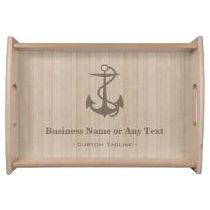 Elegant Nautical Anchor on Wood with Custom Text Serving Tray