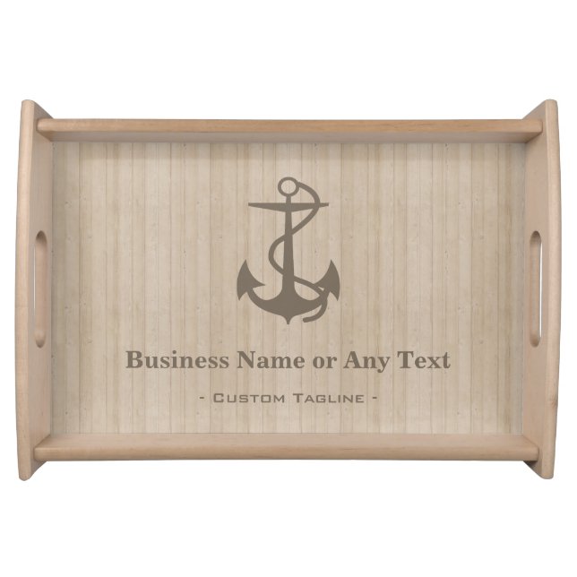 Elegant Nautical Anchor on Wood with Custom Text Serving Tray (Front)