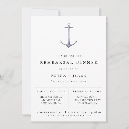 Elegant Nautical Anchor Rehearsal Dinner Announcement