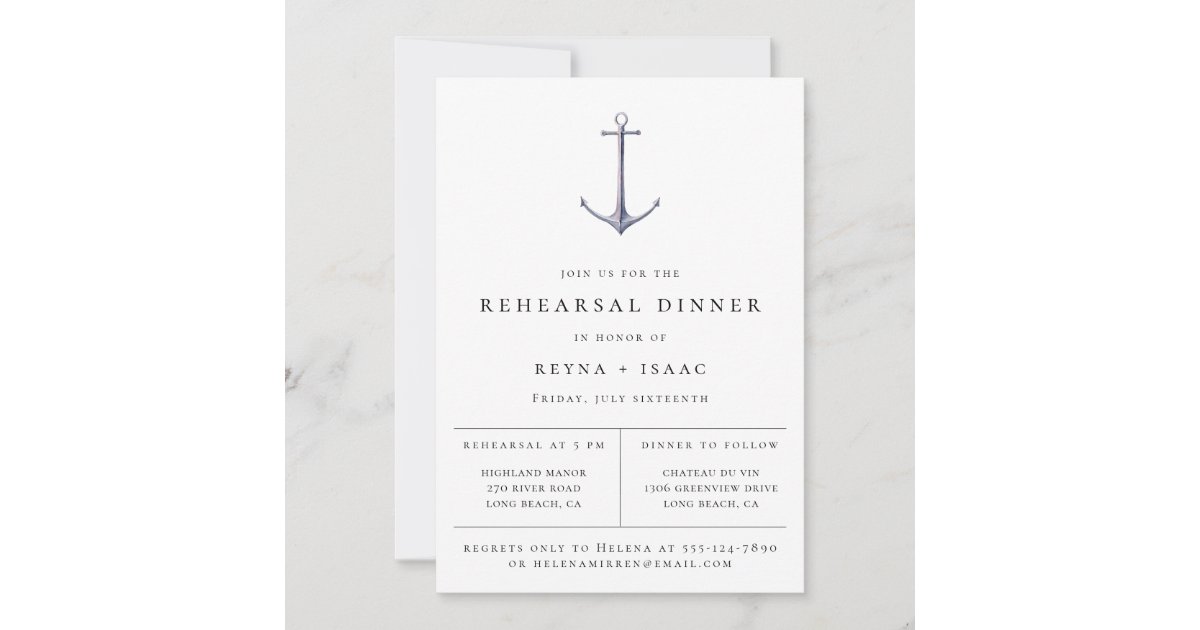 Elegant Nautical Anchor Rehearsal Dinner Announcement | Zazzle