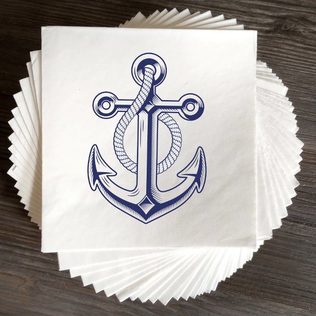 Elegant Nautical Anchor Sailor Navy Blue Wedding Napkins (Creator Uploaded)