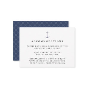 Elegant Nautical Anchor Wedding Accommodations Enclosure Card