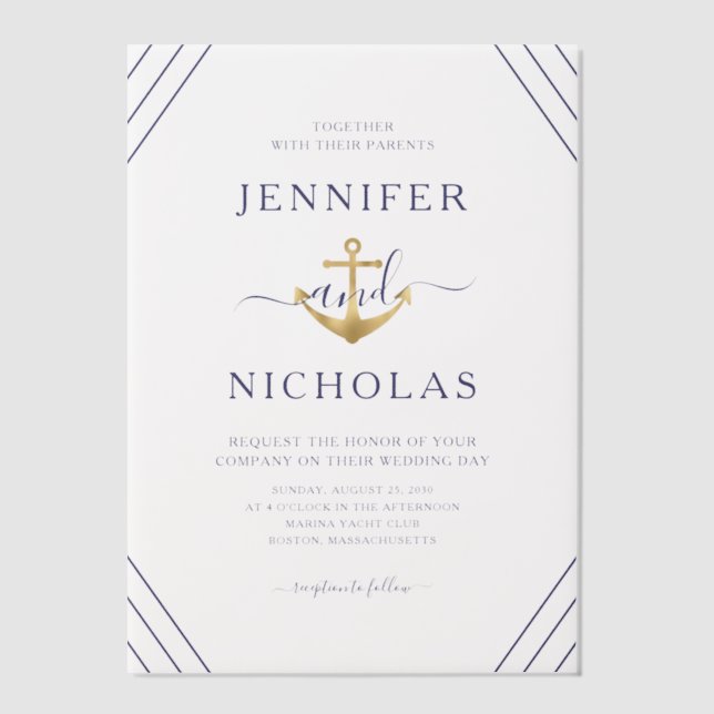 Elegant Nautical Anchor Wedding Vellum Invitations (Front)