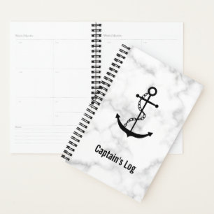 Elegant Nautical Anchor White Marble  Planner
